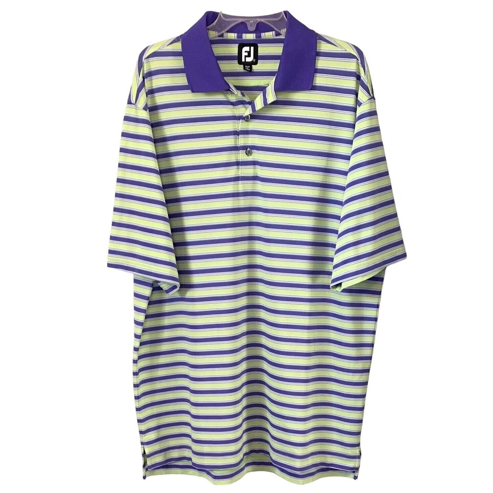 FootJoy Men’s XL Green Blue Striped Golf Polo Performance Comfort Shirt